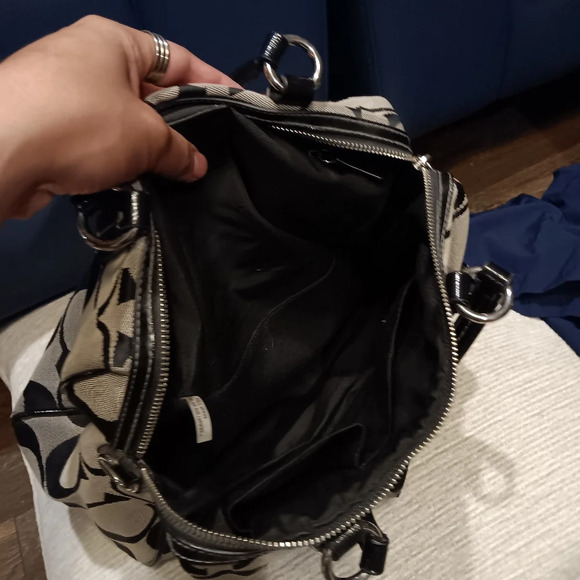 COACH Signature Stripe Black & Gray Handbag Satchel Purse - Picture 6 of 6